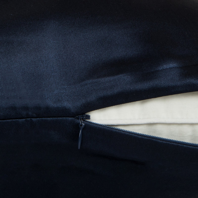 Zippered Natural Silk Pillowcase, Navy Blue, King Pillowcase