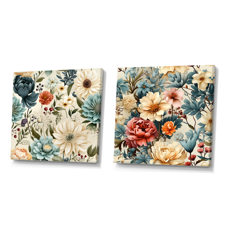 Enchanted Garden Botanical Motif - ensemble d'art mural sur toile florale de 2, Toile tendue, H 16 po x l 33 po x P 1 po