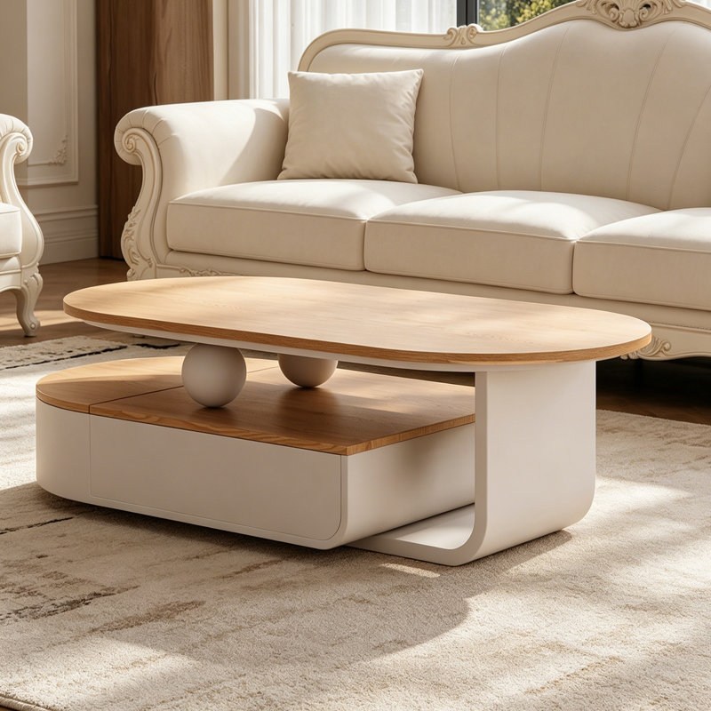 Table basse Telescopic, H 16,53 po x L 47,24 po x l 23,62 po, Brun / Blanc