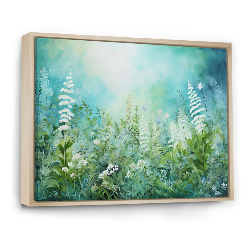 Fougères dans un champ de fleurs sauvages sur toile, Cadre naturel flottant, H 12 po x l 20 po x P 0,5 po