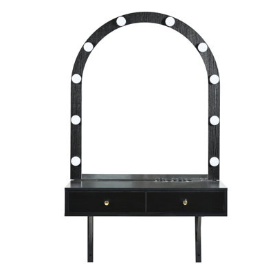 Compact Vanity Desk With 3-colour Mirror - Black, For Small Rooms Floating Makeup Table & Storage Eye-caring Lights