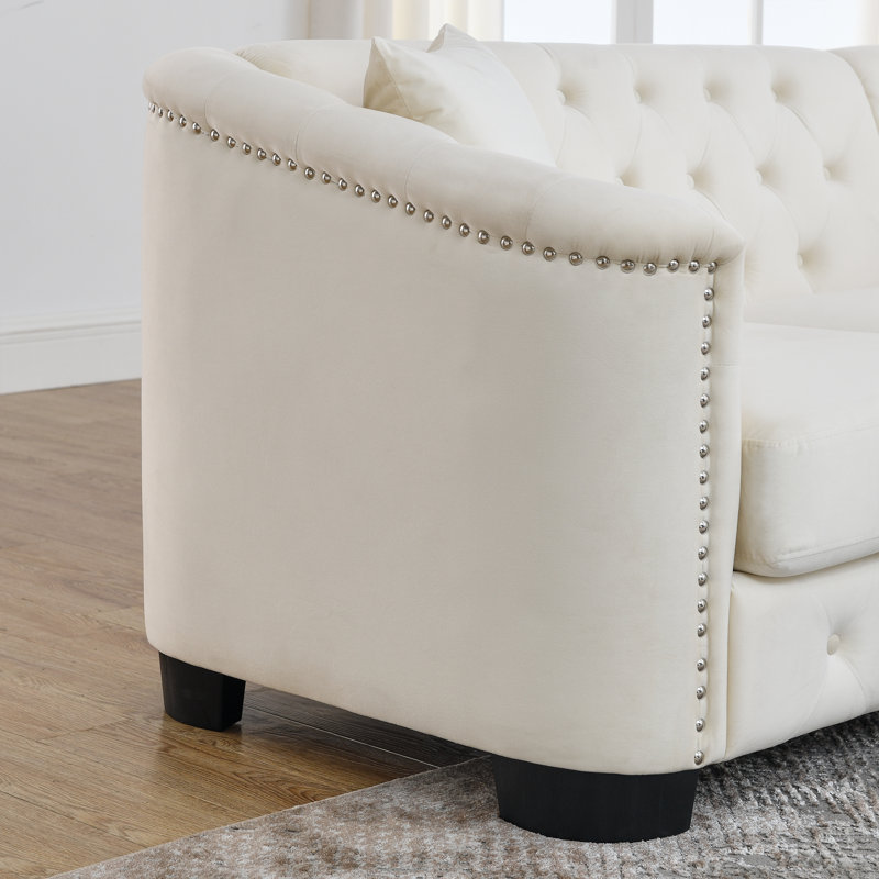 Hafid 76.89'' Velvet Sofa, Beige Velvet, 30" H x 77" W x 31.5" D