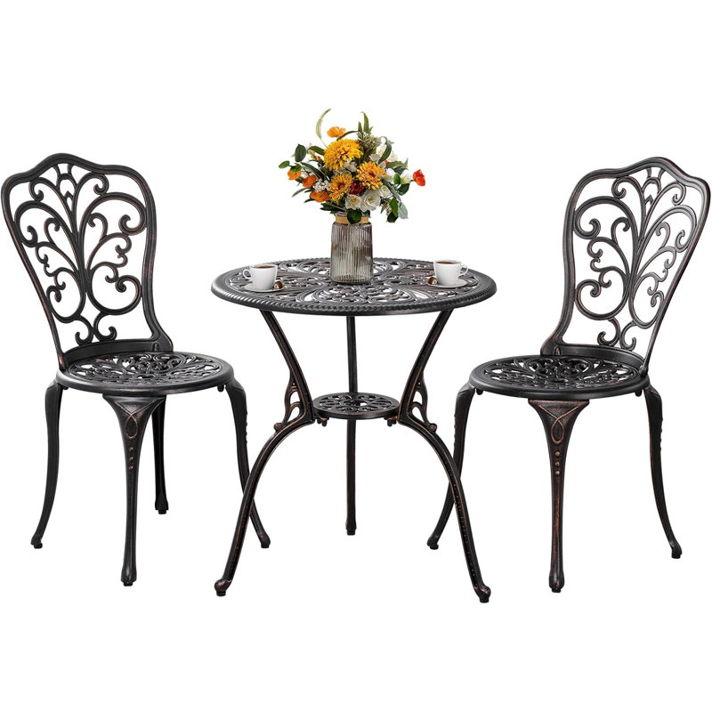 Ensemble de 2 tables et chaises bistro avec trou pour parasol, blanc, Brun