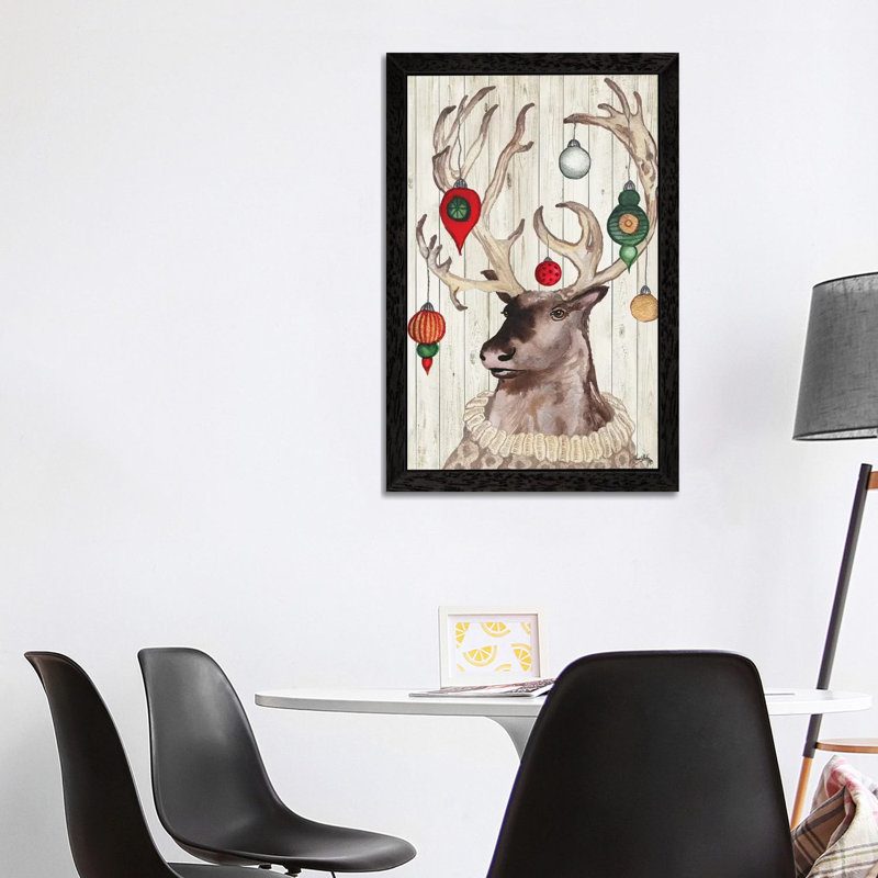 Christmas Reindeer I by Elizabeth Medley - Print on Canvas, 101.6 cm H x 66.04 cm W, Black Framed
