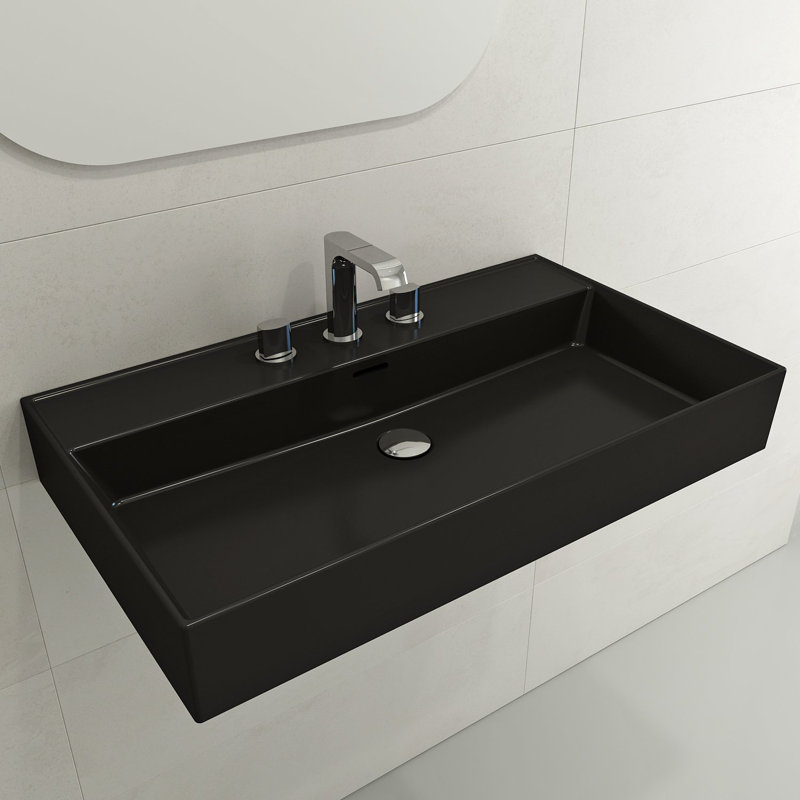 Milano 31.69'' L Bathroom Sink, Matte Black, 8" Widespread