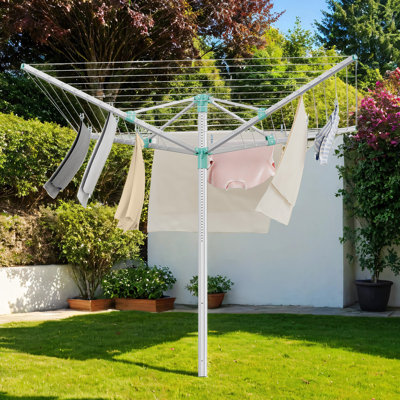 Umbrella Drying Rack, Retractable Outdoor Drying Rack, Height Adjustable, 197 Ft Long Clothesline, 6 Laundry Loads, Cover