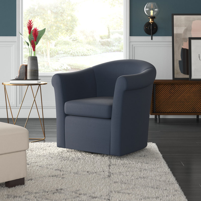 Anstett Upholstered Swivel Barrel Chair, Klein Midnight Basketweave
