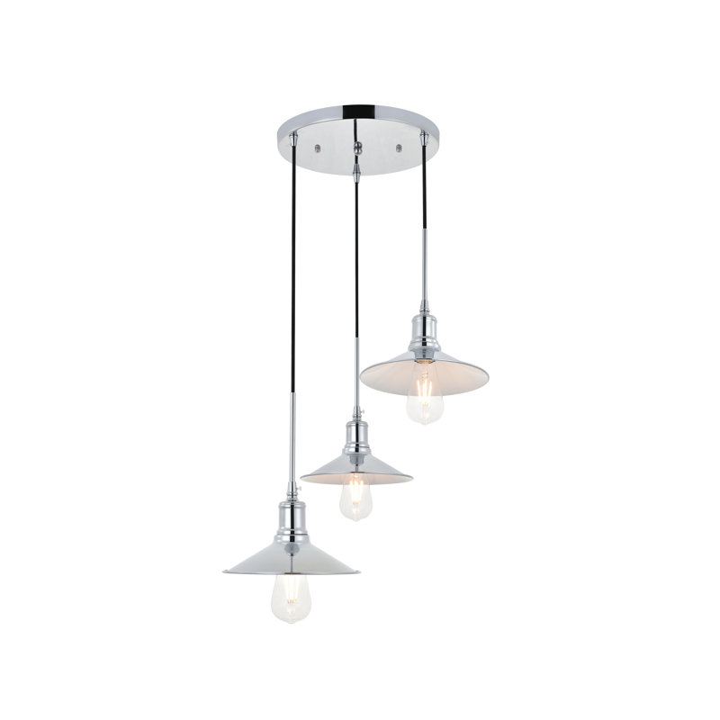 Luminaire suspendu conique 3 lumières grappe Dellwood, Chrome