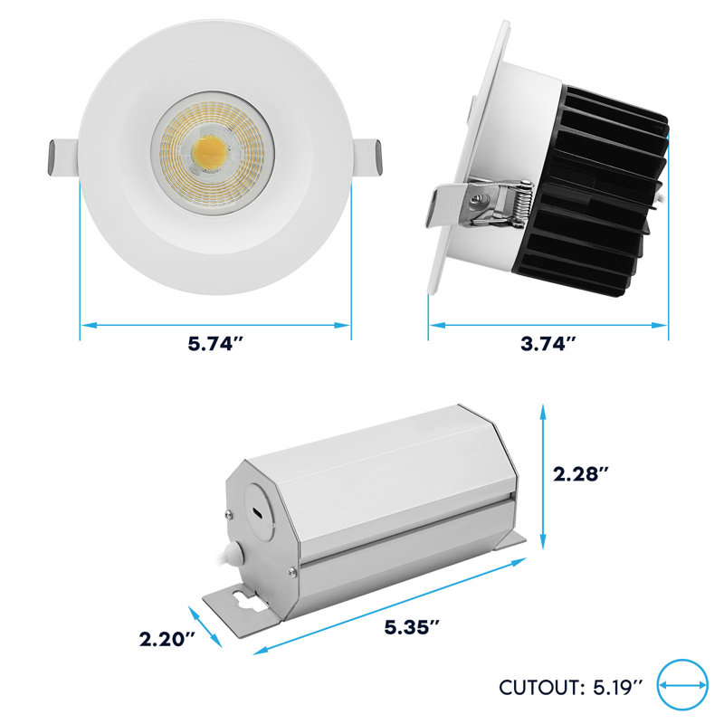Luminaire encastré à DEL 5 pouces Luxrit, régressé avec garniture ronde blanche, 22W, 1800LM, 5CCT, faisceau 38 °, à intensité variable, Twist-N-Lock, CRI90, ETL