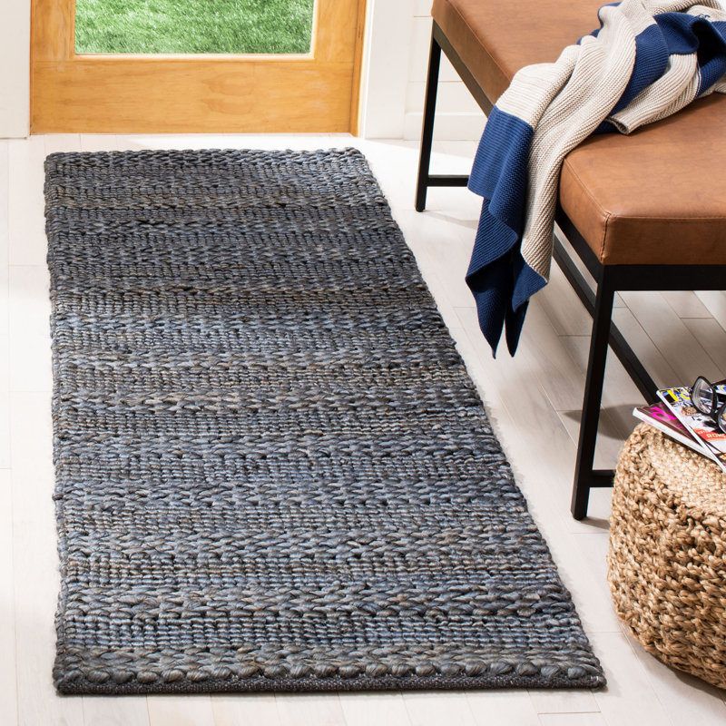 Tekla Natural Fiber Hand Woven Jute/Cotton Striped Rug in Gray, Runner 2'3" x 14'