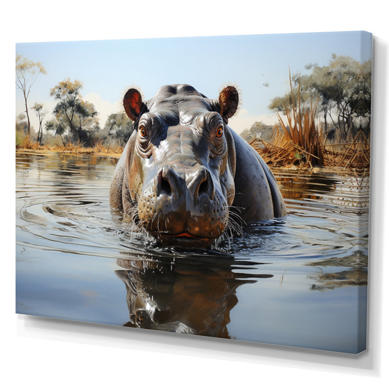 " Hippopotamus Rivers Behemoth ", 12" H x 20" W x 1" D, Wrapped Canvas