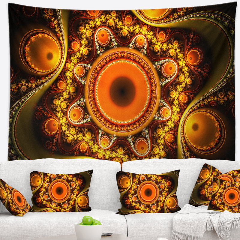 Motif fractal doré avec cercles tapisserie abstract, H 68 po x l 80 po