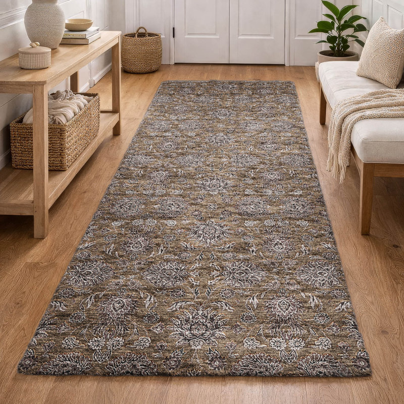 Tapis floral à poils longs de qualité supérieure lavable à la machine ADS702, Chocolat