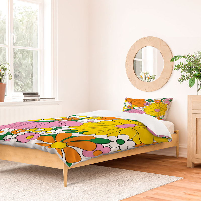 Ensemble de housse de couette en coton jaune / rose / orange Jenean Morrison