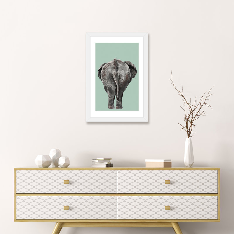 Art de bout éléphant, H 24 po x l 16 po x P 1 po, Papier avec cadre blanc