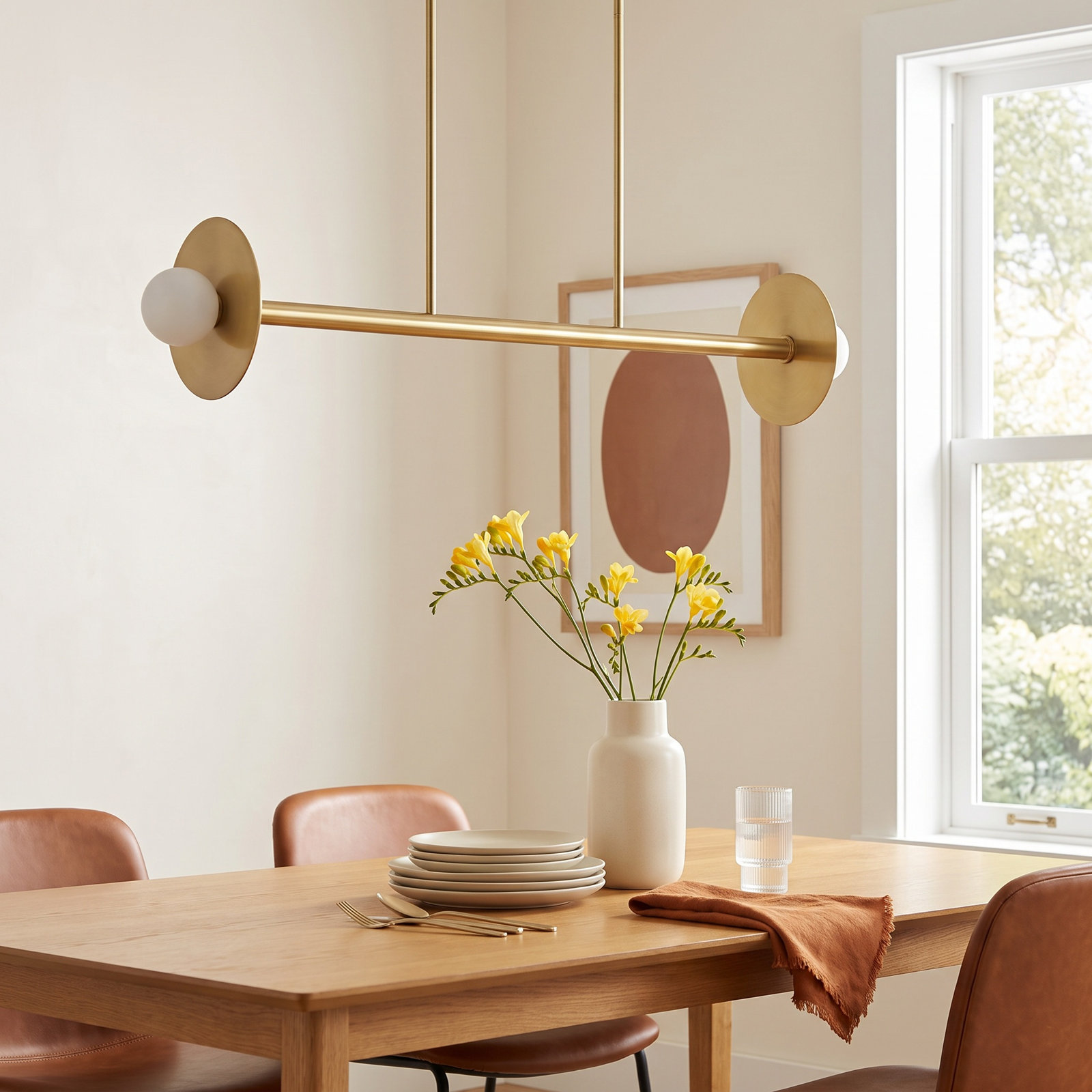 2 Light Dimmable Pendant, Burnished Brass