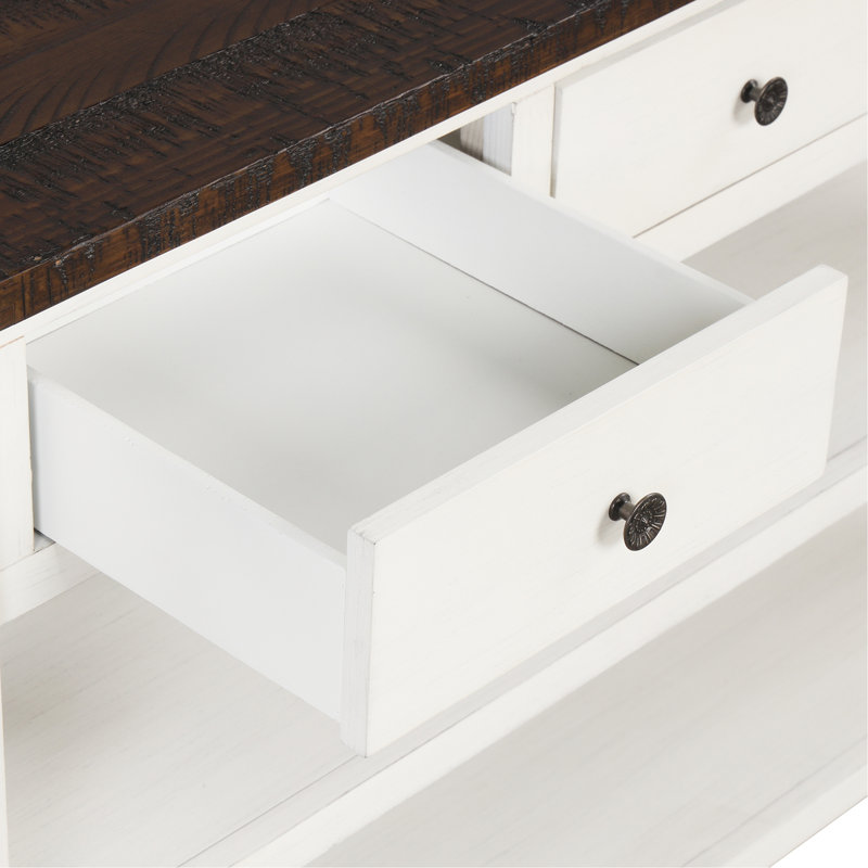 Console en bois de pin massif, table d'appoint moderne avec 3 tiroirs de rangement et 2 tablettes. Facile à assembler
