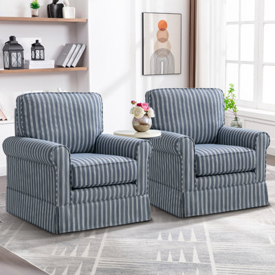 Eilzabeth 33" W Modern Soft Wide Upholstered Striped Swivel Arm Accent Chair