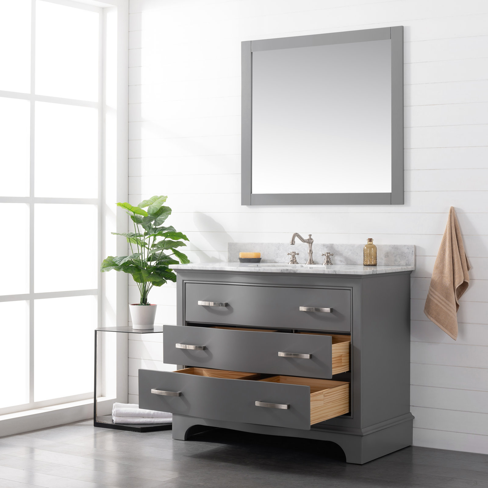 Goleta 42" Pine Single Bathroom Vanity, Gray/Brushed nickel