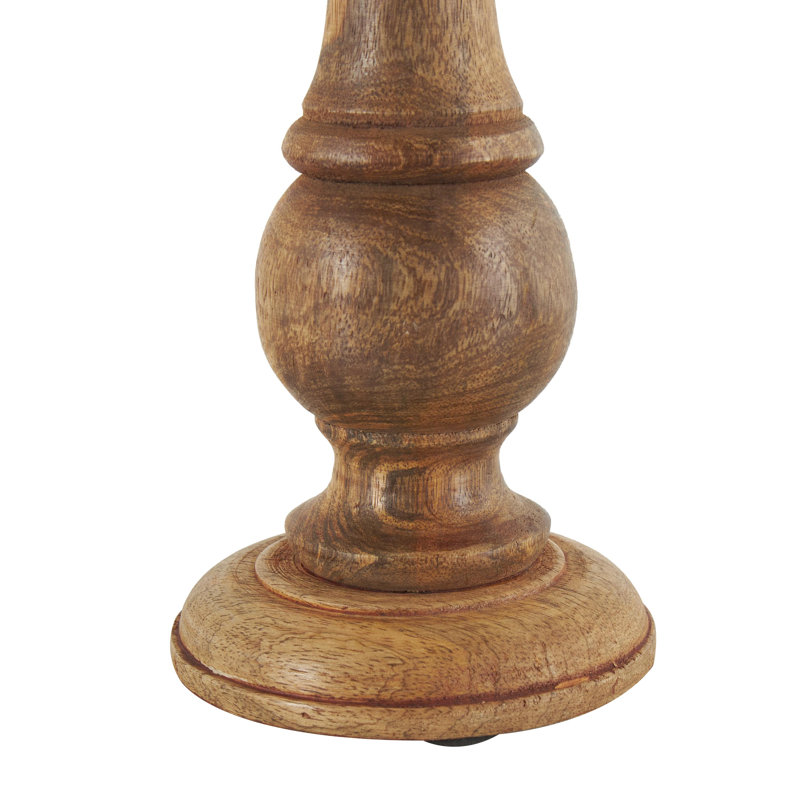 Mango Wood Turned Style Pillar Candle Holders (Set of 3), Medium Brown