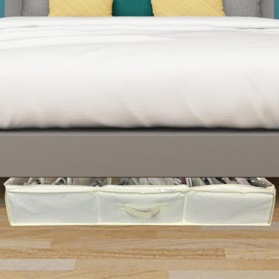 32 Pairs Shoe Organizer Under Bed, Sturdy Underbed Shoe Storage Boxes Bins, Organizador De Zapatos, Extra Large Zapateras Organizer, Beige, Set Of 2