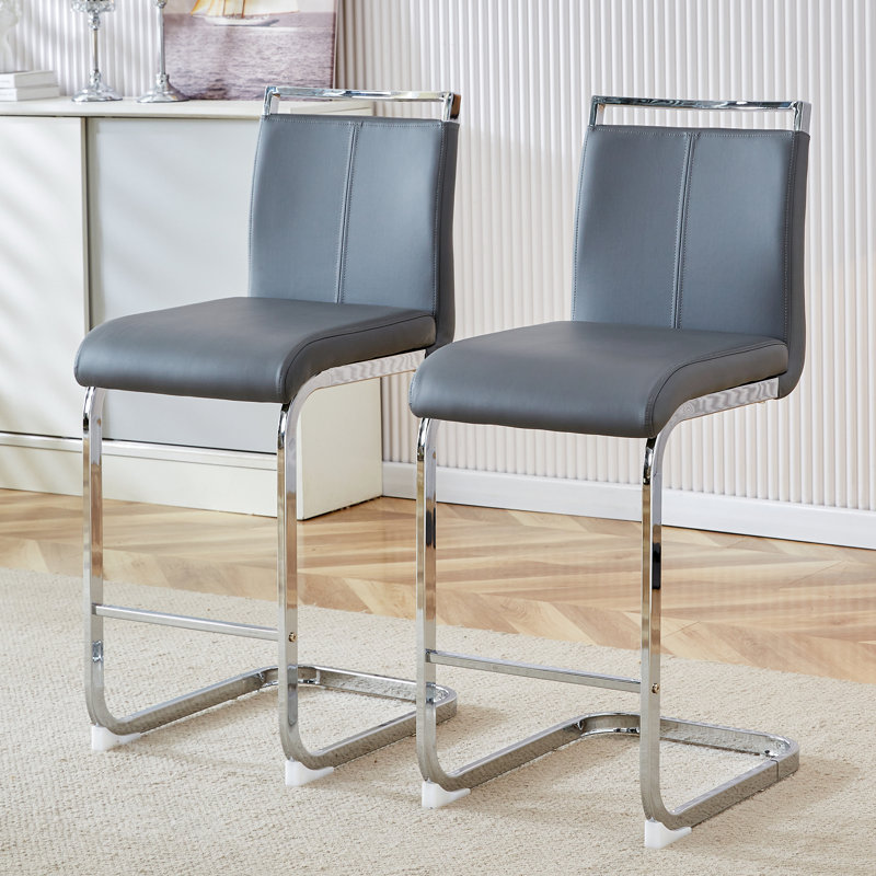 25'' Upholstered Counter Stool, Dark Gray, Counter Stool (25” Seat Height), Chrome