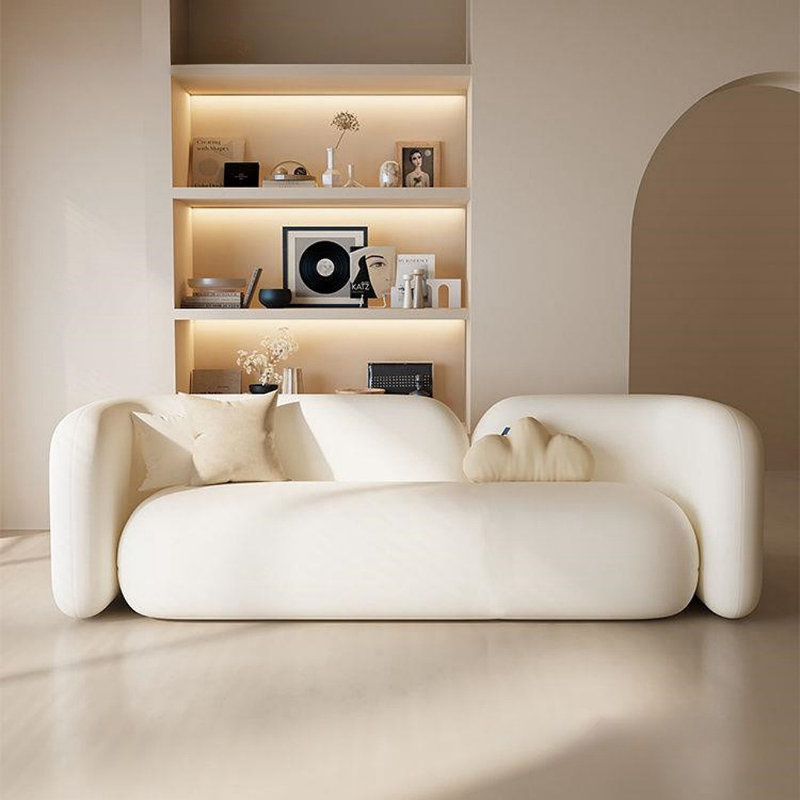 Modern Minimalist Cream Style Sofa, Off White, 26.77" H x 90.55" W x 28.35" D, 2