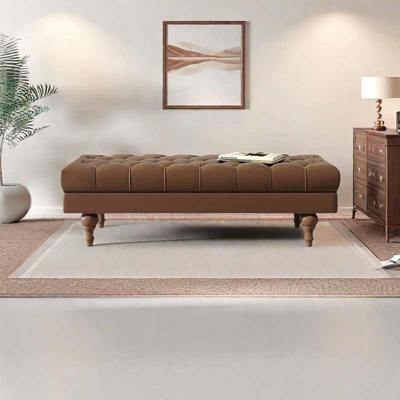 Leather Match Upholstered Bench, 15.74" H x 70.86" W x 19.68" D