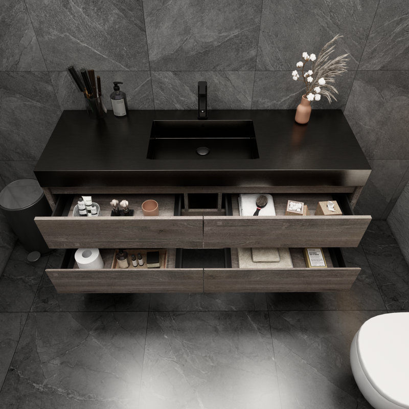 Golitz 59'' Single Bathroom Vanity with Stainless Steel Top, Oak