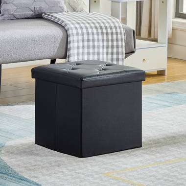 Sciacca 15.7 Wide Faux Leather Rectangle Footstool Ottoman Latitude Run Leather Type: Black Faux Leather