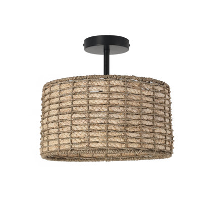 2-light Rattan Semi Flush Mount Ceiling Light