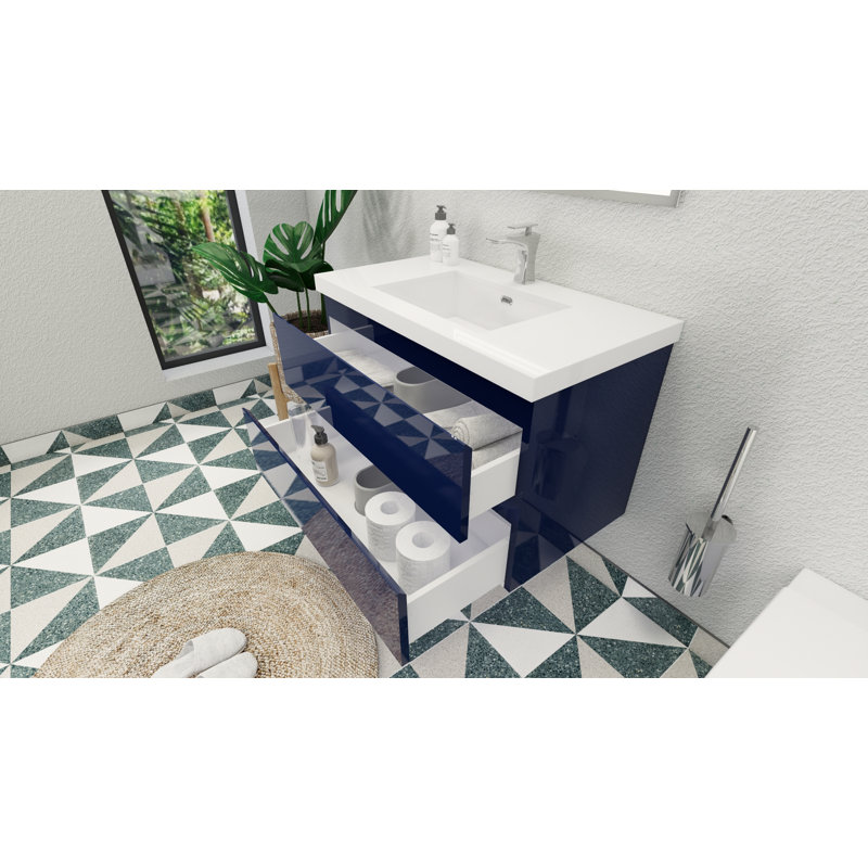 Amahd Single Bathroom Vanity with Acrylic Top, Hight Gloss Night Blue