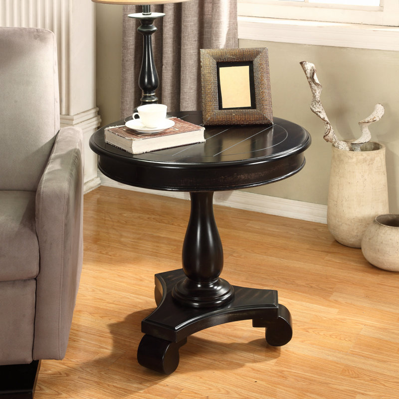 Table d'appoint ronde à piédestal en bois, Noir