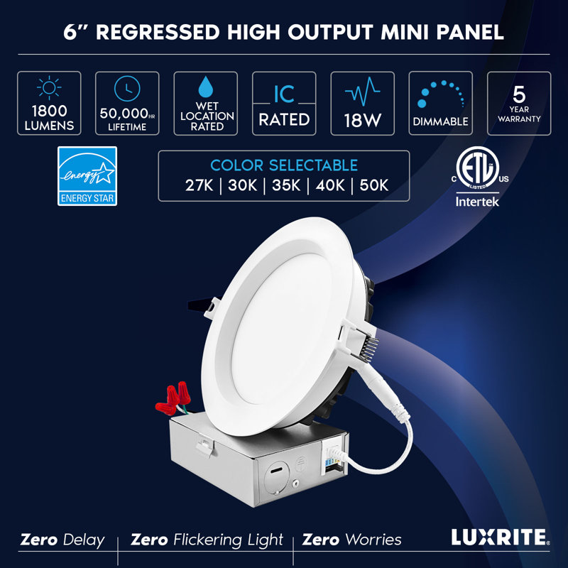 6'' White Aluminum LED Recessed Lighting Kit with Adjustable Color Temperature