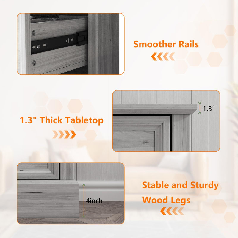 Farmhouse 7 Dresser Chests For Bedroom,48" Wood Dresser Chest, Gray