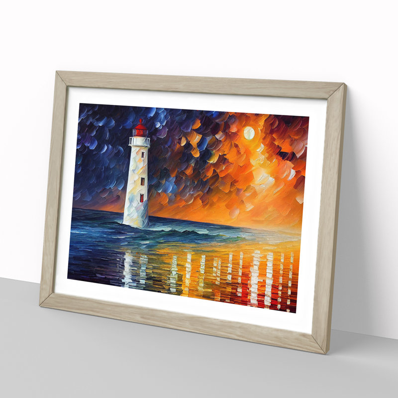 Colourful Lighthouse Vol.4 - Painting, Oak Framed, 34cm H x 46cm W x 2cm D