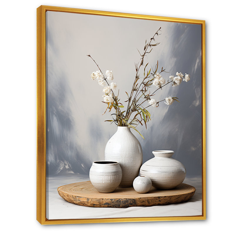 Céramique moderne, poterie 2 - décoration murale bohème, Cadre flottant doré, H 32 po x l 16 po x P 1 po