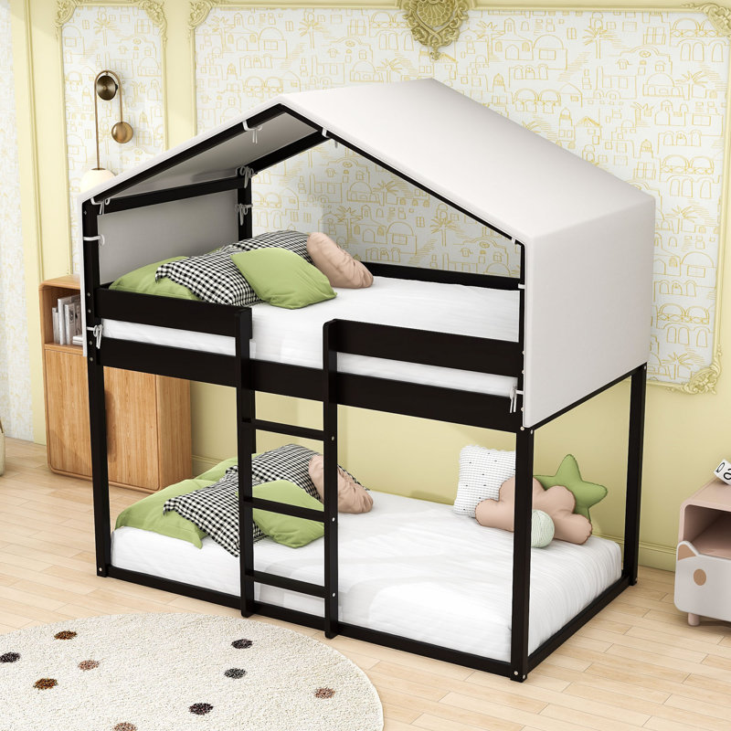 Deller Twin Over Twin Wood Bunk Bed with Tent, Espresso