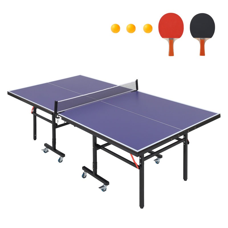 Table de ping-pong pliante avec roulettes, table de tennis de table d'intérieur avec 2 raquettes et 3 balles, table de jeu de ping-pong portable pour la salle de jeux