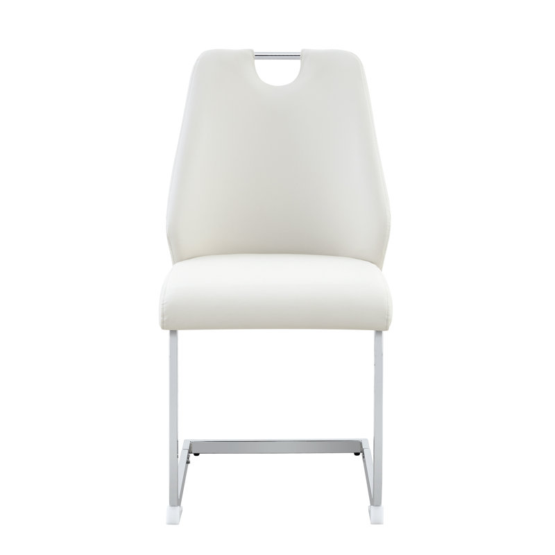 Ensemble de 2 chaises de salle à manger en similicuir blanc avec texture en filet doré, anneau arrière argenté et poignée chromée, chaise de salle à manger rembourrée à haut dossier (blanc, ensemble de 2)