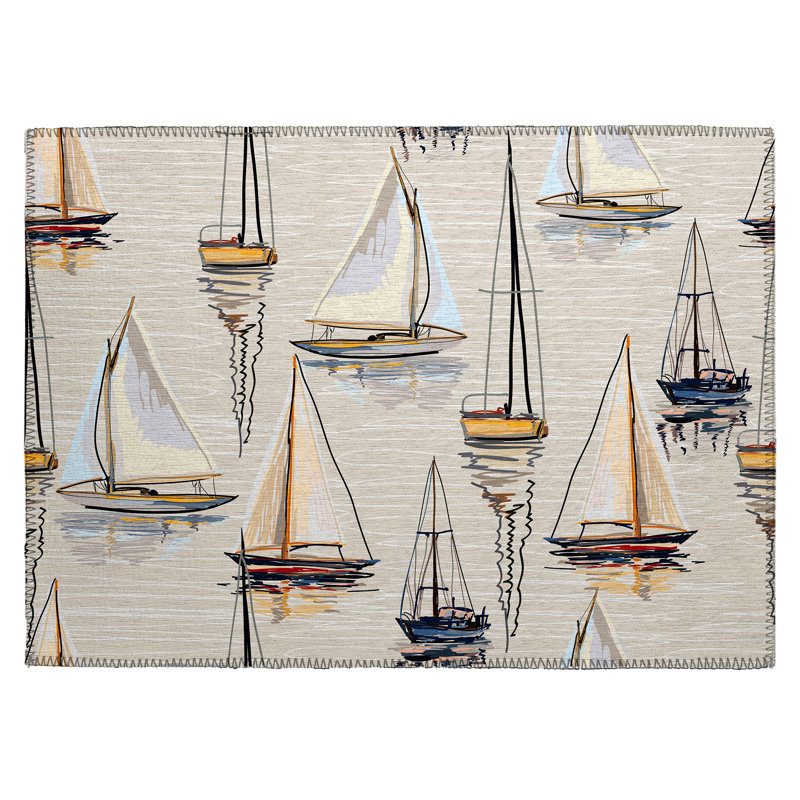 Lacona Machine Woven Polyester Indoor / Outdoor Area Rug in Pearl/Blue, Runner 2'3" x 7'6"