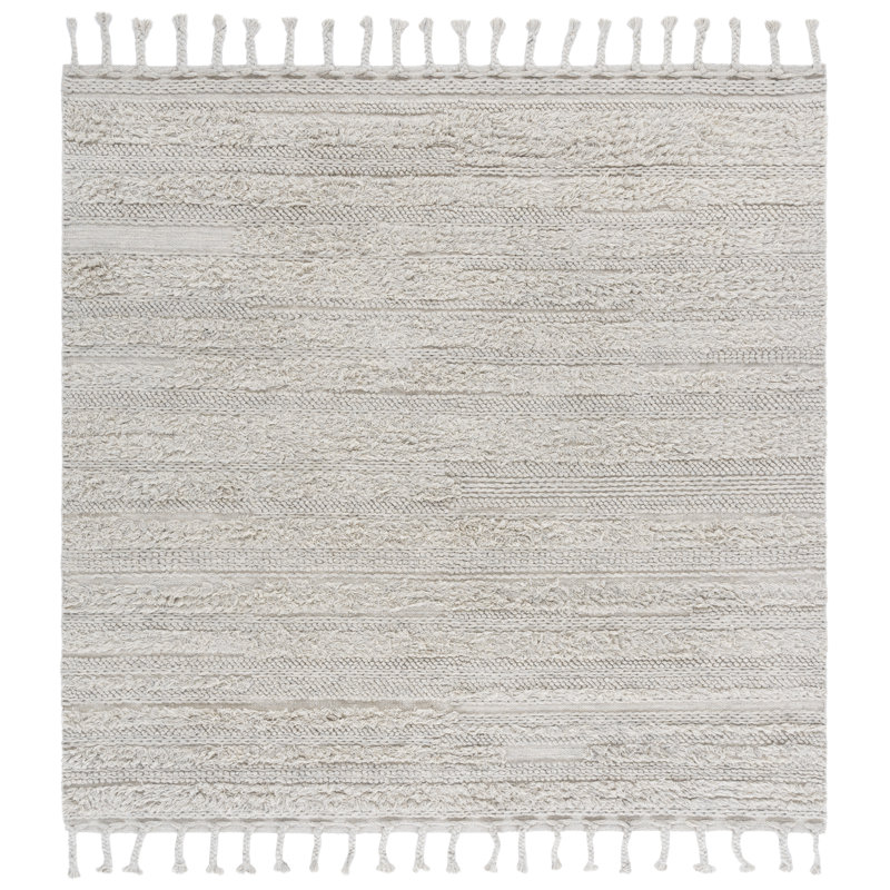 Tapis gris en laine tissé à plat à la main Janis, Carré 7 pi
