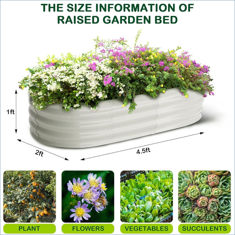 4.5x2x1 FT Oval Raised Garden Bed, 2 Pcs Galvanized Raised Beds for Outdoor, Planter Raised Boxes with Open-Ended Base,Large Metal Raised Planter Beds for Vegetables,Flowers,Tool-Free Assembly