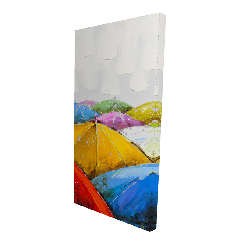 Parasols colorés sous la pluie - Formes décorées sur toile rouge