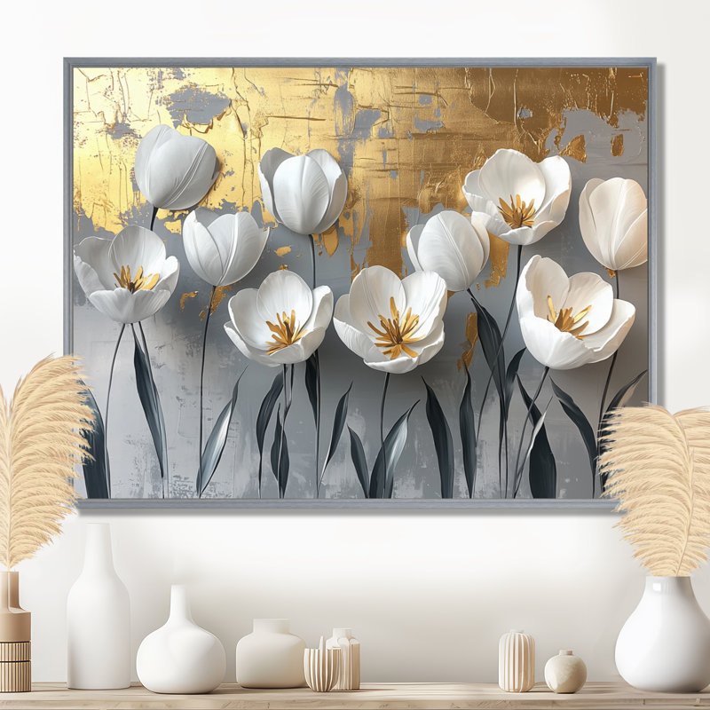 Millikan - Floral Large Wall Art, Argent argent, Cadre flottant, H 24 po x l 32 po