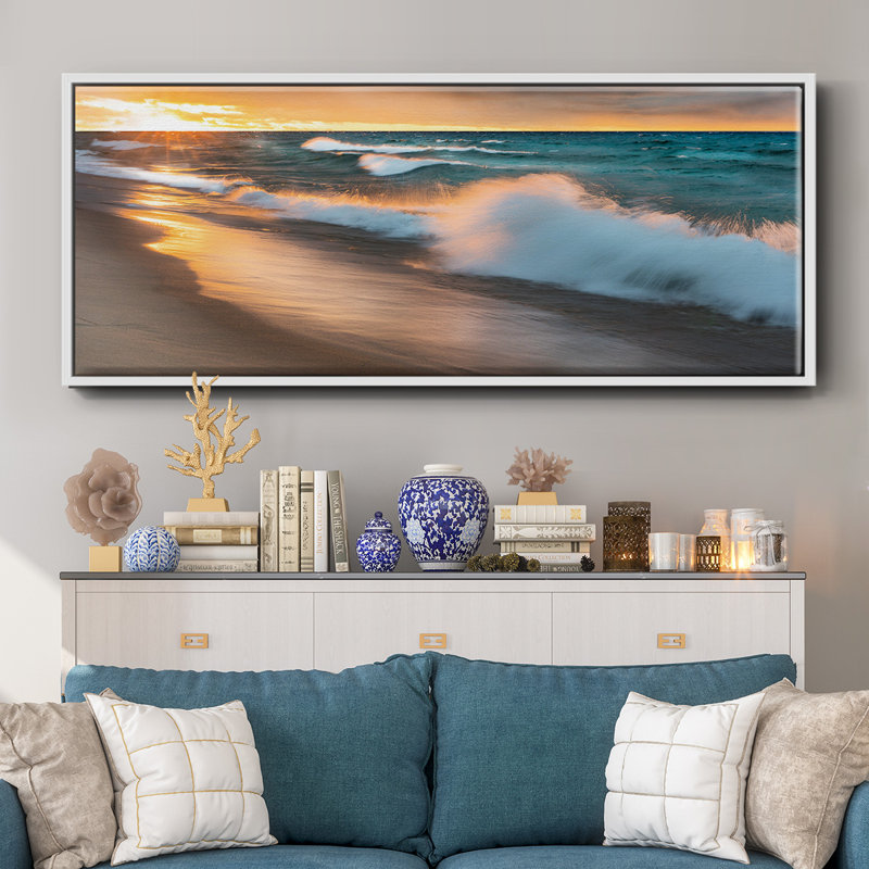 Miners Beach Light- Framed Canvas, 12" H x 30" W