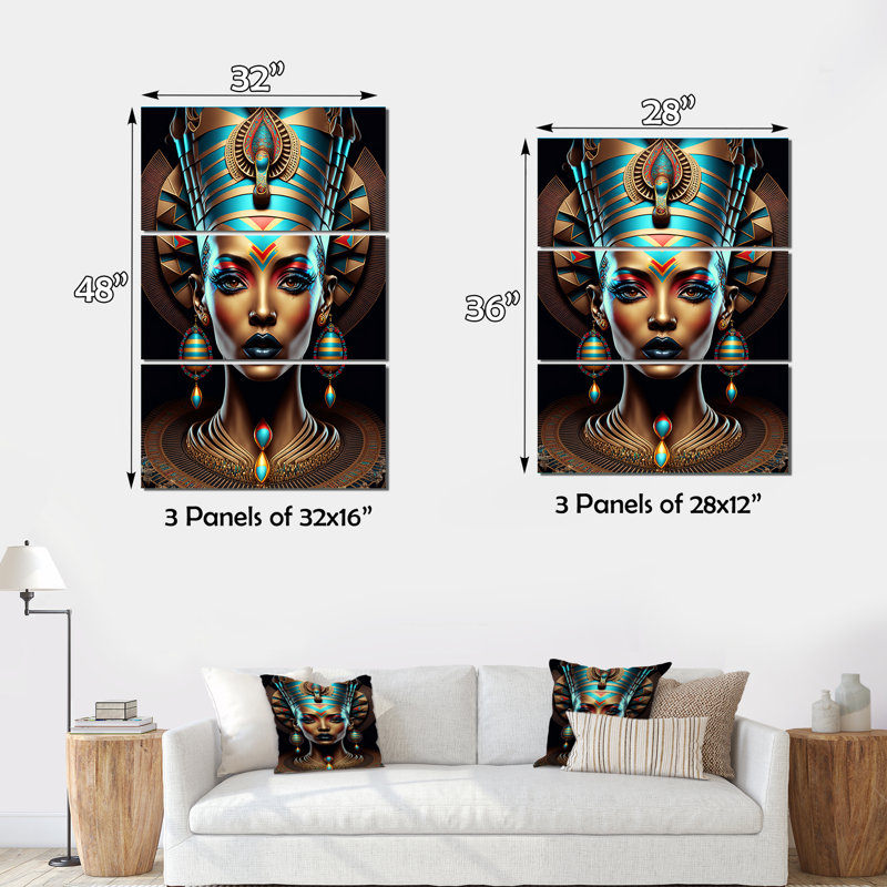 Nefertiti, belle déesse égyptienne III - femme égyptienne, ensemble d'art sur toile, H 32 po x l 48 po x P 1 po