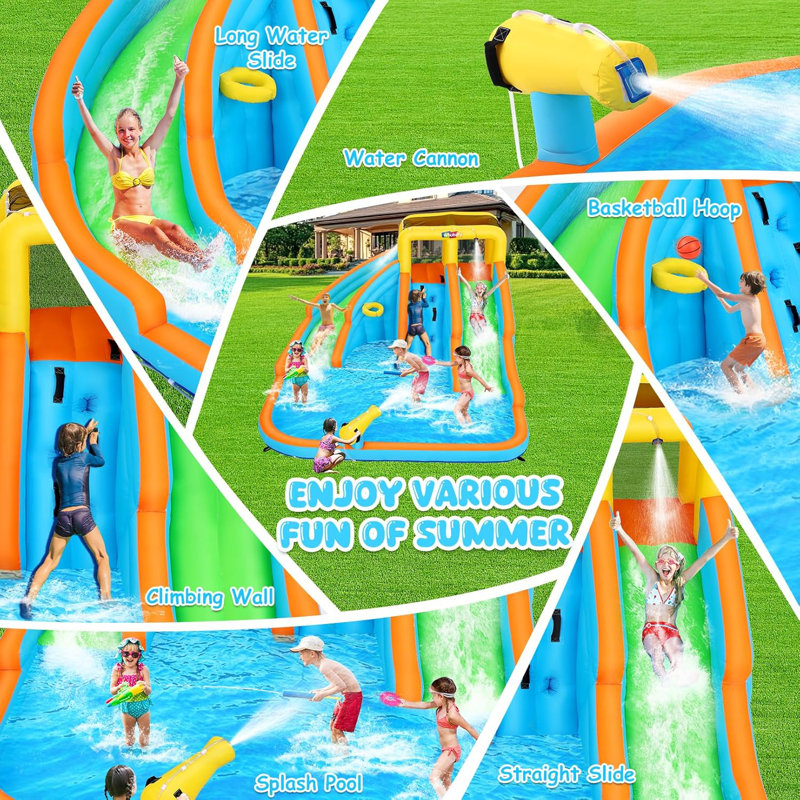 Jeu gonflable à double glissade d'eau 11 pi x 10,3 pi avec pulvérisateur pour piscine