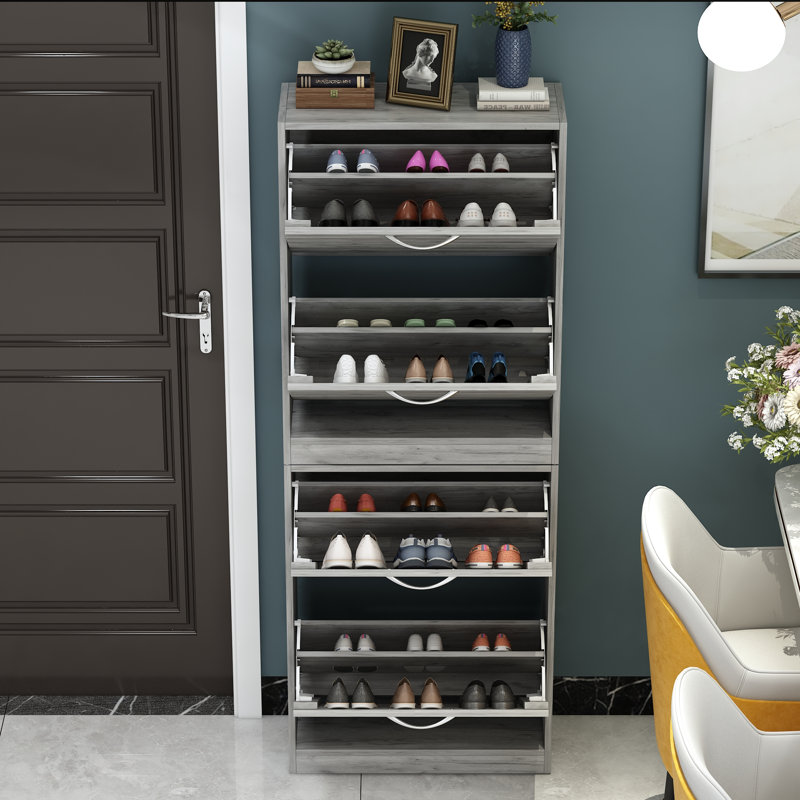 24 Pair Stackable Shoe Storage Cabinet, Gray