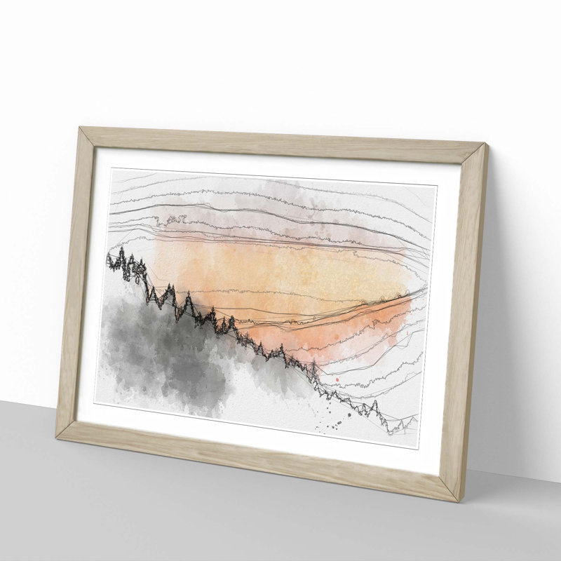 Sunset over Cantal France in Abstract - Picture Frame Graphic Art Print, 62cm H x 87cm W x 2cm D, Oak Framed
